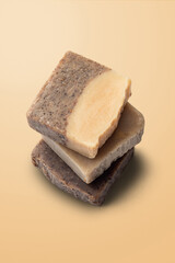 Homemade natural soap on earth tone background