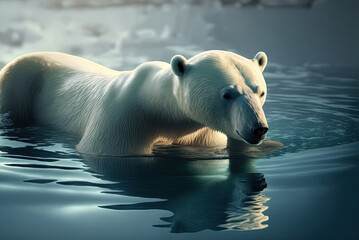 Plakat Polar Bear swimming in the water. Generation AI.