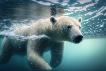 Polar Bear swimming in the water. Generation AI.