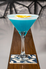 Cocktails at the bar of a restaurant. Tasty alcoholic drink.