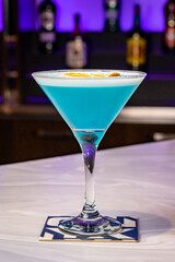 Cocktails at the bar of a restaurant. Tasty alcoholic drink.