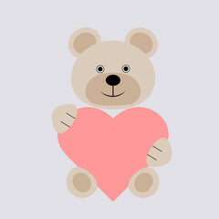 Image of a teddy bear with a huge heart, which he holds with his paws	