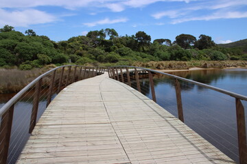 Fototapeta na wymiar Bridge over Tidal River, Wilsons Promontory, Gippsland, Victoria, Australia.