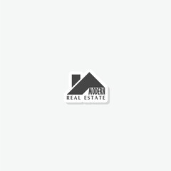 Modern Roof and home logo sticker isolated on gray background