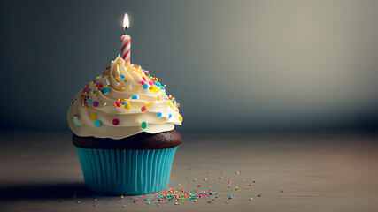 Festive cupcake birthday candle. Generative AI