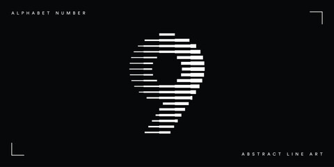 Number 9 with Abstract Line Pattern