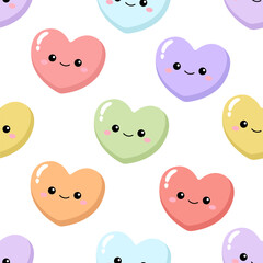 Cute colorful heart seamless pattern. Flat vector cartoon design