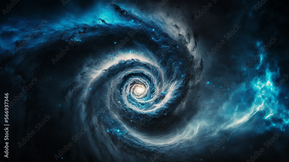 Fototapete Birth of a star in space during a nebula explosion. Nuclear fusion of cosmic clouds of gas and dusts spinning. Universe background. Generative ai