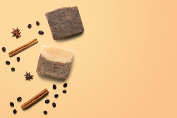 Homemade natural soap on earth tone background