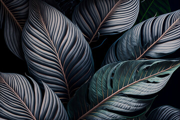 Gray Calathea Lutea Leaf Patterned Background Made with Generative AI