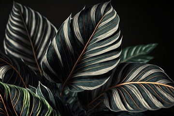 Gray Calathea Lutea Leaf Patterned Background Made with Generative AI