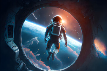 Obraz na płótnie Canvas Astronaut in Space with Earth View, generative ai