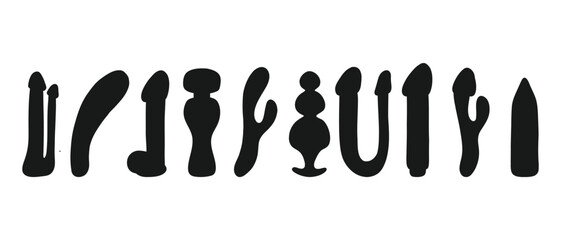Set of silhouettes of sex toys. Vibrators silhouettes. Toys for adults. Vector illustration. Collection for sex shop.