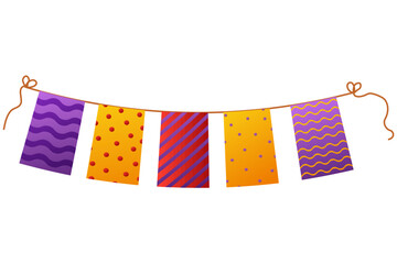 Birthday garland, hanging flags, bright ribbon or decoration in cartoon style isolated on white background.