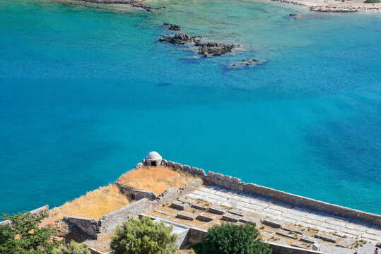 Luftansicht Festung Insel Spinalonga (Kalydon) auf Elounda, Agios Nikolaos, Kreta (Griechenland)