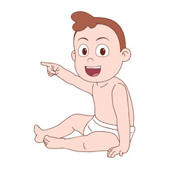 smiling newborn baby pointing to the side - vector illustration design