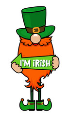 One Lucky Gnome - funny St Patrick's Day design for poster, t-shirt, card, invitation, sticker, banner, gift. Irish leprechaun shenanigans lucky charm clover funny quote.
