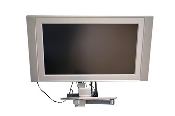 TV on a stand on the wall in the office, isolated on a white background
