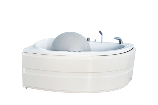 Fitball and bath to help women during childbirth in the maternity hospital, isolated on a white background