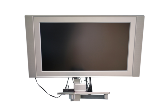 TV on a stand on the wall in the office, isolated on a white background