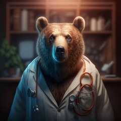 Portrait of a bear in doctor cloth