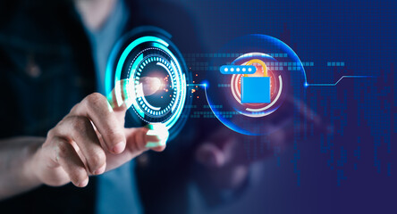 Businessman login to cyberspace with secured access to personal data information