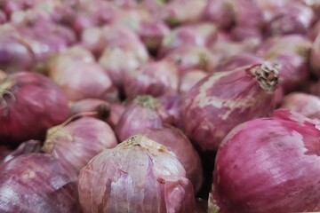 Selective focus image of onions in supermarket