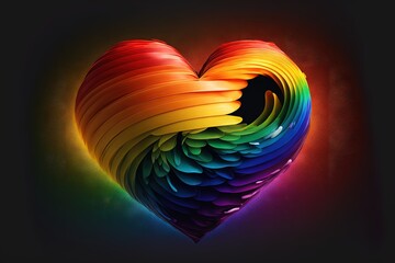 Rainbow heart on black background, Valentine's day, LGBTQIA+ love, Generative AI.