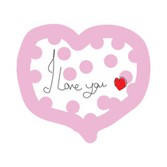 Vector illustration for poster, card, banner valentine day, Hand drawn word, love you.