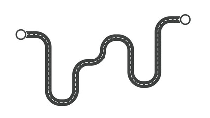 Winding Road on a White Isolated Background. Road way location infographic template with pin pointer.