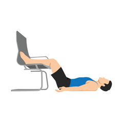 Man doing workout at office legs up the chair inversion. Flat vector illustration isolated on white background.