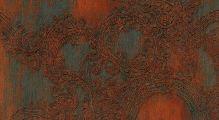 Decorative Detail - Bronze and patina surface textures with intricate carving and detailing