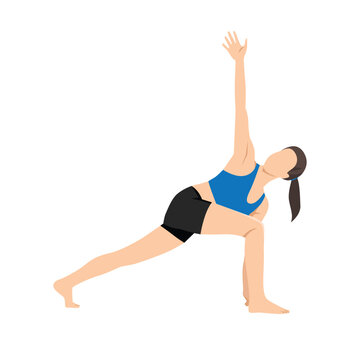 Woman doing deep lunge twist pose exercise. Flat vector illustration isolated on white background.