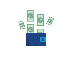 Brown wallet with green paper money. Wallet with money dollar bank note flat design isolated, icon vector Money Icon vector. wallet with money icon flat. Online payment concept.