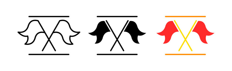 Flags icons set. Competition, rivalry, mark, goal, path, race, designation, goal, path, success, accomplished, mission, achievement, achieve. competition concept. Vector line icon in different styles