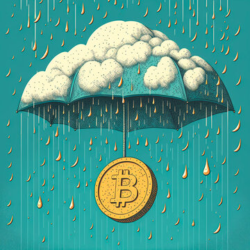 Ilustraci&oacute;n de lluvia de bitcoin, caida de bitcoin, generative ai.
