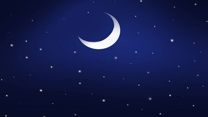 animation, cartoon moon in the sky behind the clouds