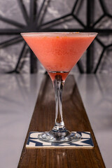 Cocktails at the bar of a restaurant. Tasty alcoholic drink.