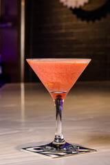 Cocktails at the bar of a restaurant. Tasty alcoholic drink.
