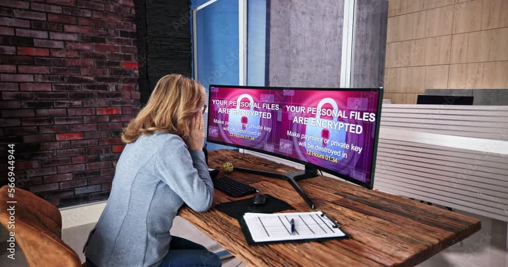 Poster ransomware malware attack. business computer hacked