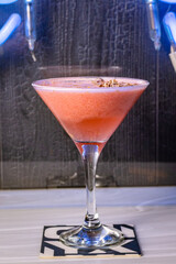 Cocktails at the bar of a restaurant. Tasty alcoholic drink.