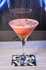 Cocktails at the bar of a restaurant. Tasty alcoholic drink.
