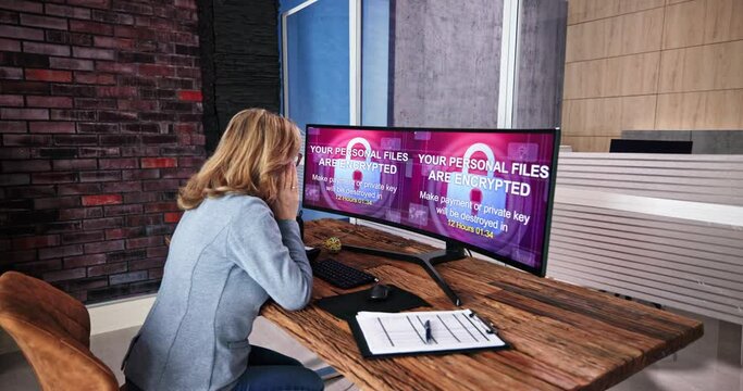 Ransomware Malware Attack. Business Computer Hacked