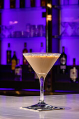 Cocktails at the bar of a restaurant. Tasty alcoholic drink.