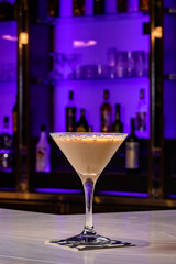 Cocktails at the bar of a restaurant. Tasty alcoholic drink.