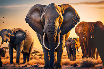 Fototapeta na wymiar Wild Safari in the Wild with Elephants, Lions and Zebras, generative ai