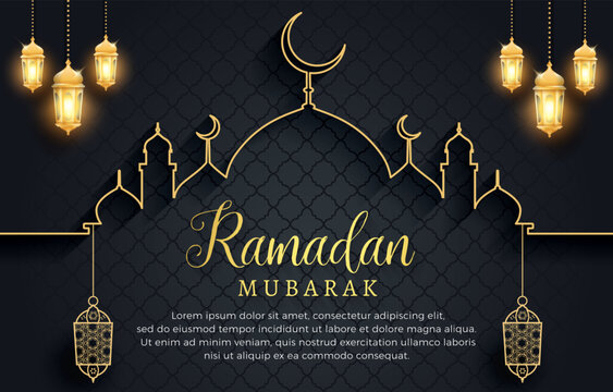 elegant ramadan mubarak 2023 template banner with luxury shiny islamic ornament and abstract gradient black and golden background design
