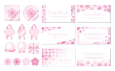 透明感のあるおしゃれな春の桜のグラデーションフレームセット_ベクター素材_横長コピースペース_ピンク