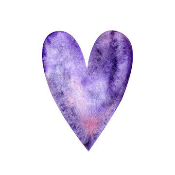 purple abstract heart. watercolor illustration for printing cards, stickers, prints. Valentine's Day. romantic mood. watercolor gradient.