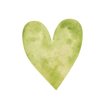 green abstract heart. watercolor illustration for printing cards, stickers, prints. Valentine's Day. romantic mood. watercolor gradient.